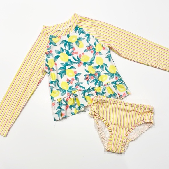 Nicole Miller Floral and Striped Girls Two Piece Swim Set - Picture 1 of 3